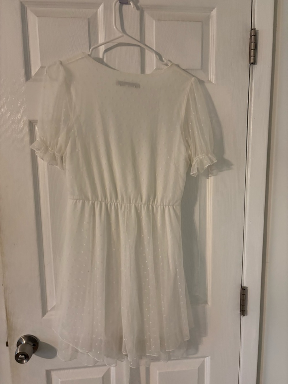 White Swiss Dot Cottagecore Dress Puff Sleeve Tie Waist Bridal L Allison & Kelly - Picture 5 of 10